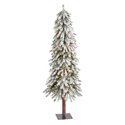 5' Flocked Grand Alpine Christmas Tree with 200 Clear Lights - Green