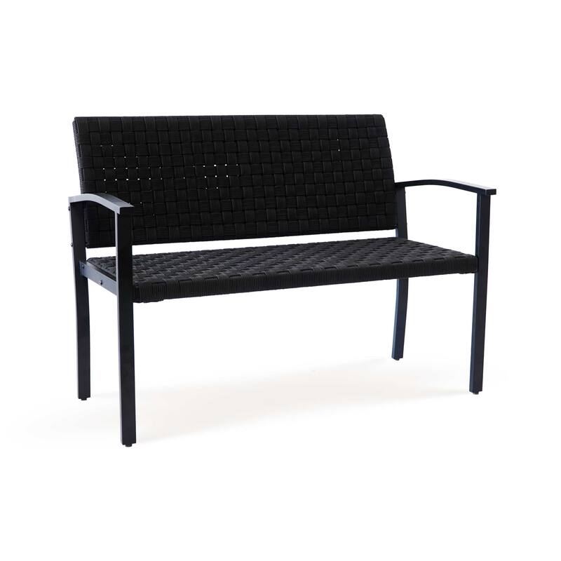 M4H Chelsea Durable Patio Metal Rope Outdoor Bench with Armrest