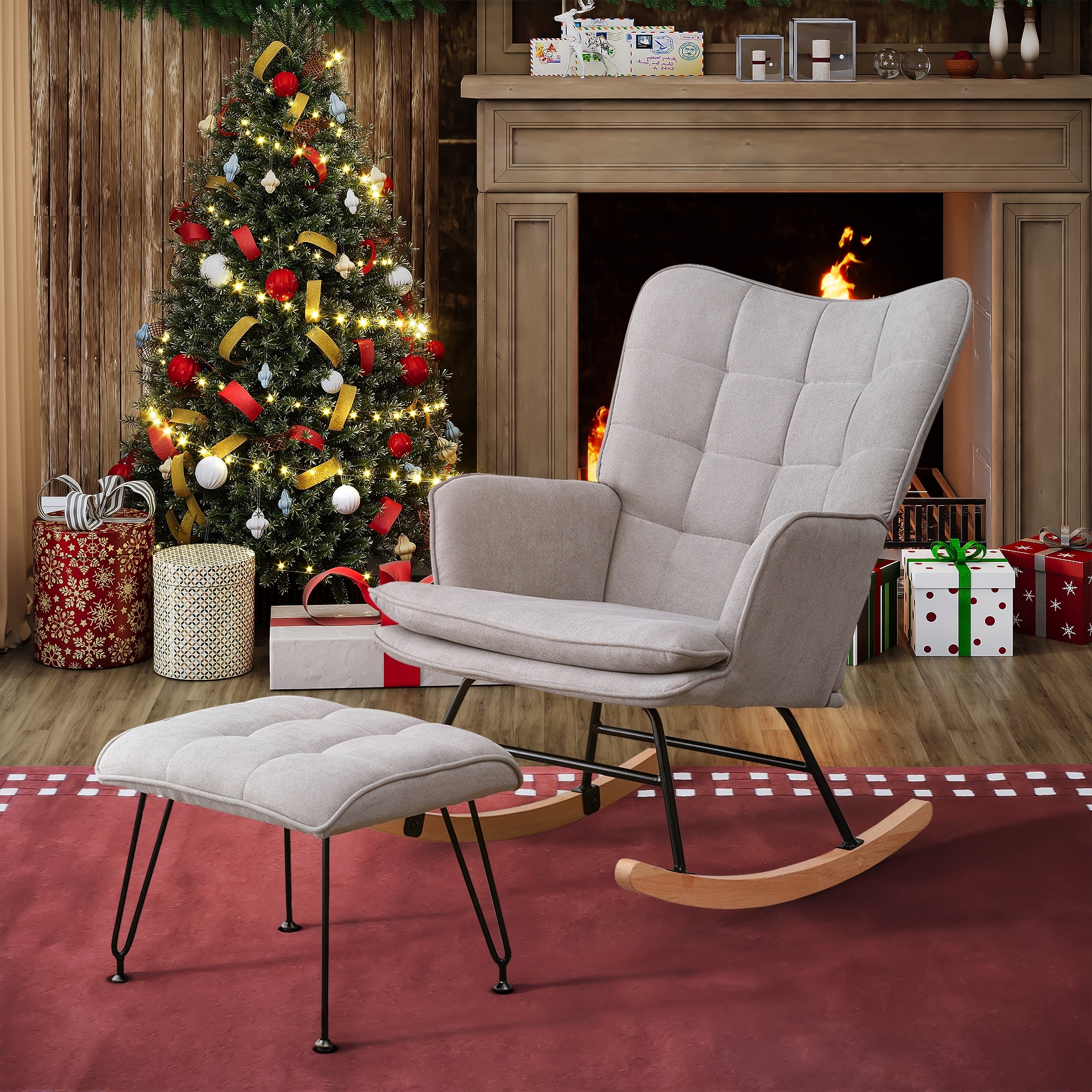 EROMMY Mid Century Modern Rocking Chair Tufted Upholstered Glider