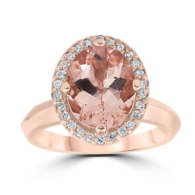 2 1/10ct Oval Morganite Halo Vintage Diamond Engagement Ring Rose Gold