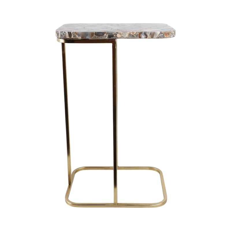 Modern Accent Table with Iron Base and Stone Top - 24", Gold & Black - 24.0"