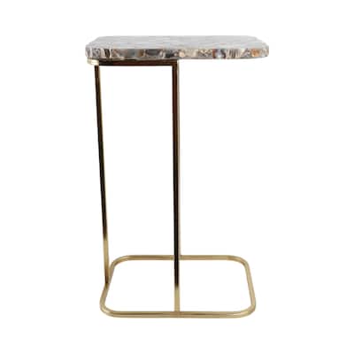 Stone and Metal Accent Table Agate Top Contemporary Style - 24" Black - 15" x 11" x 24"