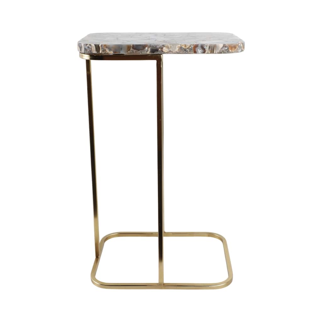 Stone and Metal Accent Table Agate Top Contemporary Style - 24" Black - 15" x 11" x 24"