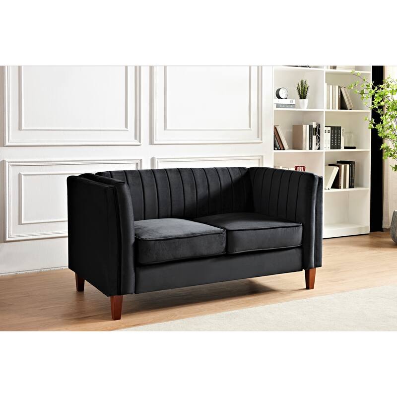 Line Tufted Square Design Loveseat - Black