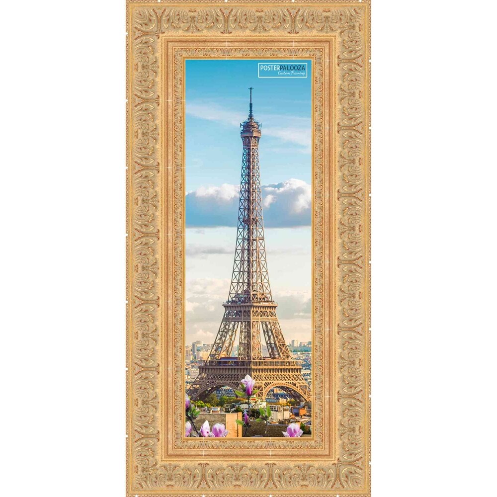 4x10 Ornate Antique Gold Complete Wood Picture Frame with UV Acrylic, Foam Board Backing, & Hardware