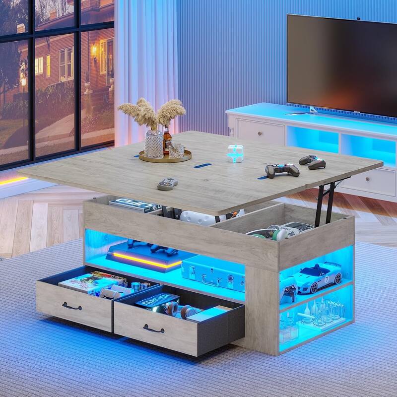 Lift Top Coffee Table Open Storage Shelf & Hidden Classified Storage - 39.4"Lift Top Coffee Table - Grey