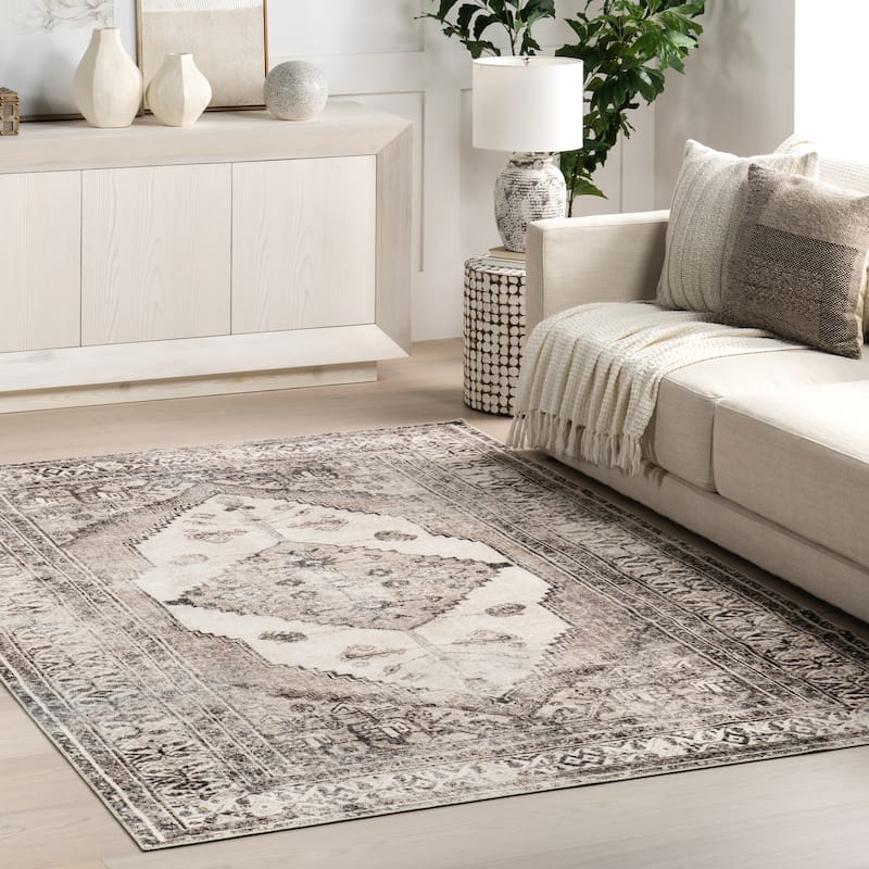 Nuloom Khalani SplashGuard Machine Washable Area Rug - 4' x 6' - Light Grey