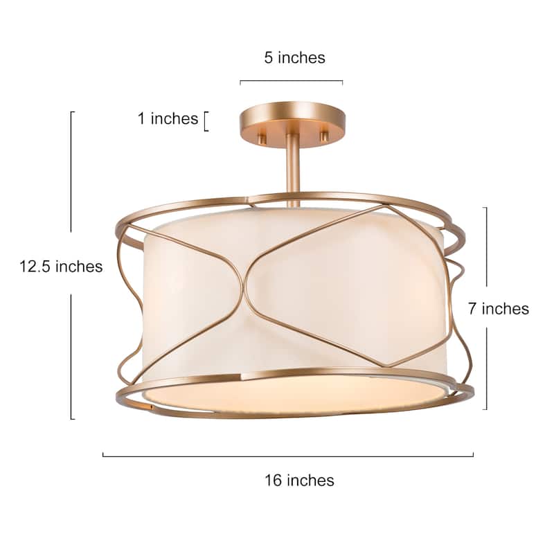 Modern Glam Farmhouse 3-light Semi-flush Mount Drum Fabric Ceiling Lights Hallway Bedroom Entryway - D16'' x H12.5''