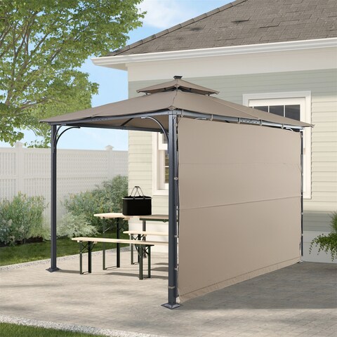 Clihome Patio 9.8x9.8ft Gazebo with Extended Side Shed and LED Light