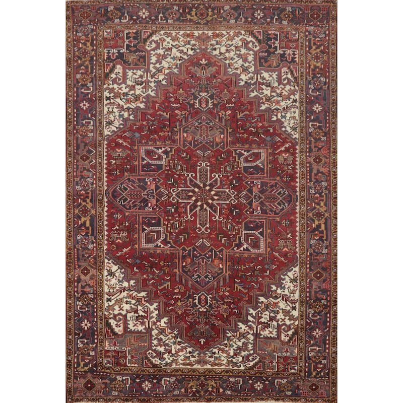 Hand Knotted Oriental 100% Wool Carpet Traditional Medallion Red Heriz Area Rug - 9' 6'' X 7' 0''