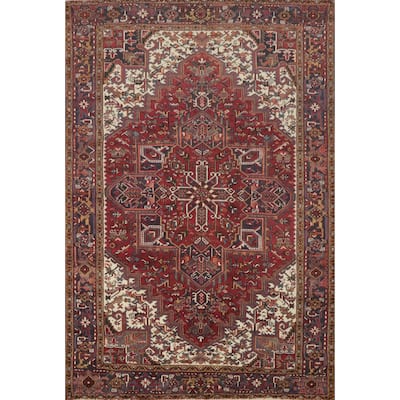 Hand Knotted Oriental 100% Wool Carpet Traditional Medallion Red Heriz Area Rug - 9' 6'' X 7' 0''