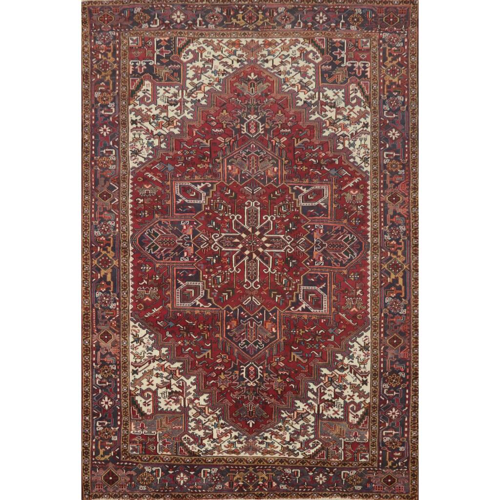 Hand Knotted Oriental 100% Wool Carpet Traditional Medallion Red Heriz Area Rug - 9' 6'' X 7' 0''