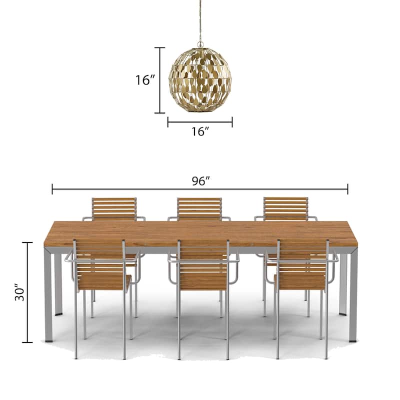 Lena River of Goods Gold Metal 16-Inch Pendant Light with Adjustable Hanging Cord - 16" x 16" x 18/77"