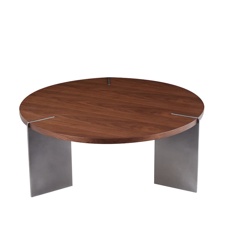 Round Coffee Table Modern Center Table with Oak Decorative Countertops and Frame, for Living Room and Office