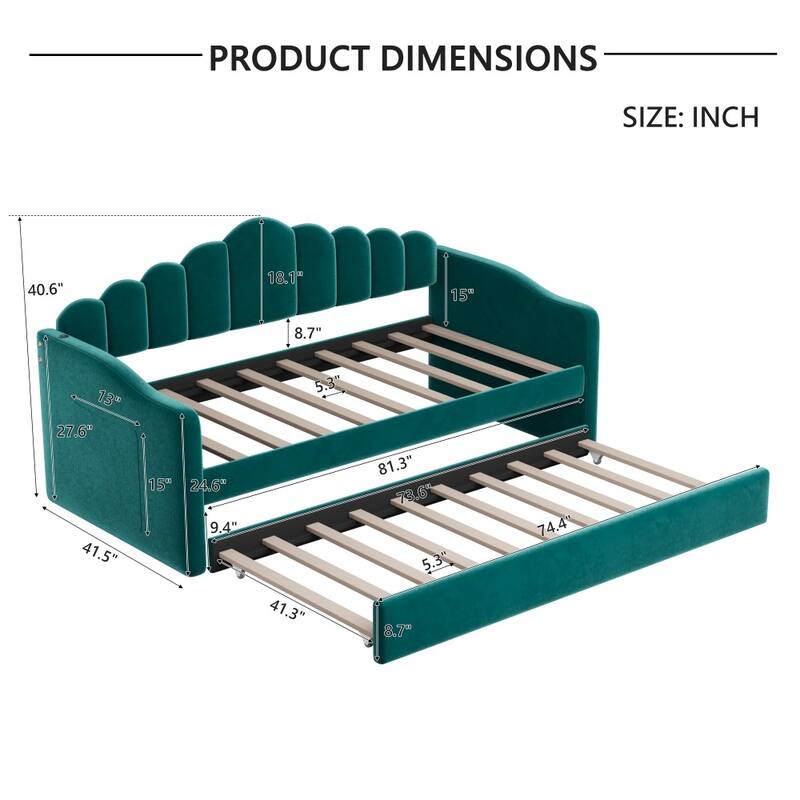 81.3" Modern Twin Size Upholstered Daybed with Trundle & Charging Station