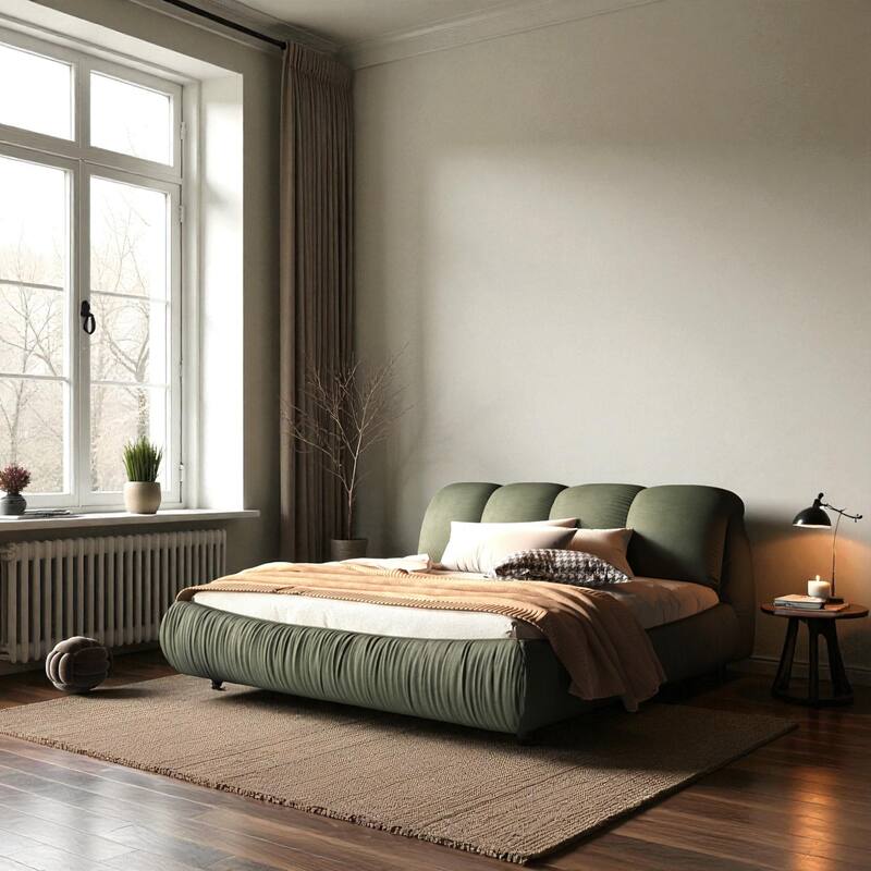 Queen/King Size Luxury Upholstered Platform Bed with Oversized Padded Headboard, Solid Wood Frame & Adjustable Mattress Height