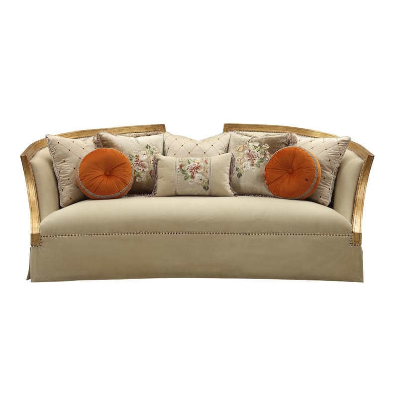 Nusha Tan and Antique Gold Sofa with Nailhead Trim