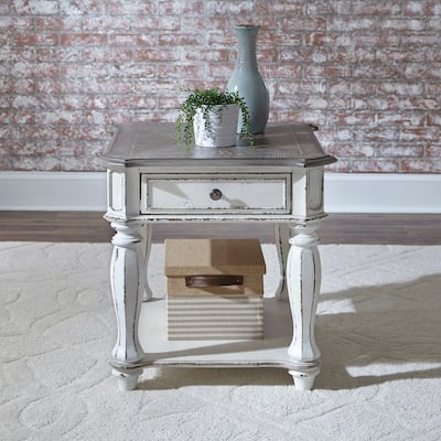 Magnolia Manor Antique White Weathered Bark End Table - W24 x D28 x H24