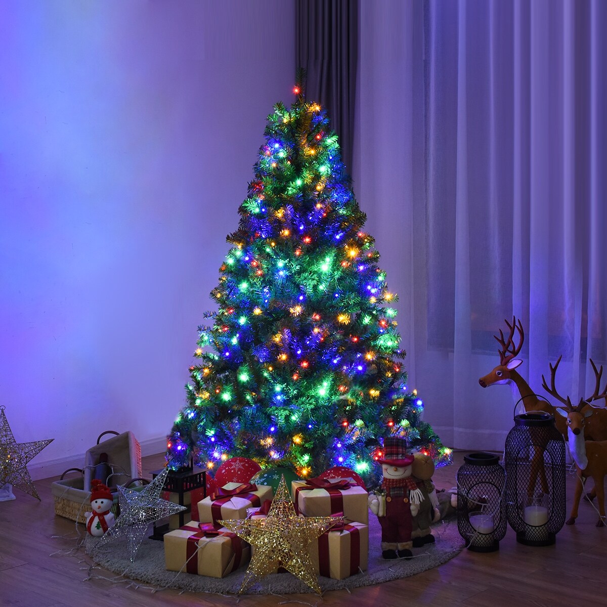 Shop Costway 5ft Pre Lit Artificial Christmas Tree Hinged 150 Led Lights Overstock 18231225