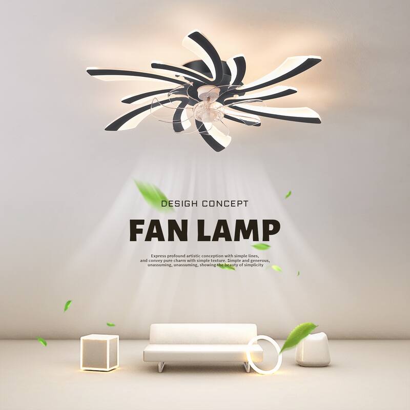 31" Oaks Aura Modern Flush Mount Ceiling Fan with Lights, 12in. Fan Blade 6-Speed Fan Light With Remote Control