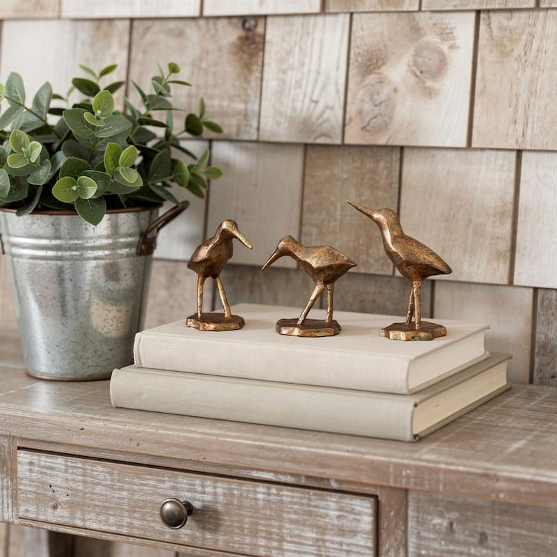 HomeRoots Set of Three Brown And Gold Polyresin Sandpiper Bird Figurines - 3.75 in. x 5.05 in. x 2.45 in. - Gold/Brown - 3.75 in. x 5.05 in.  x 2.45 in.