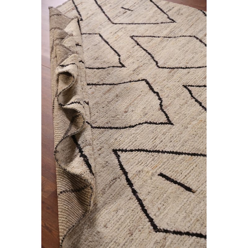 Trellis Geometric Moroccan Oriental Area Rug Handmade Wool Carpet - 6'7" x 9'3"