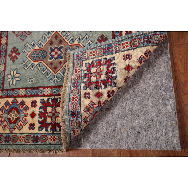 Light Blue Geometric Kazak Accent Rug Hand-Knotted Wool Carpet - 2'7" x 4'3"