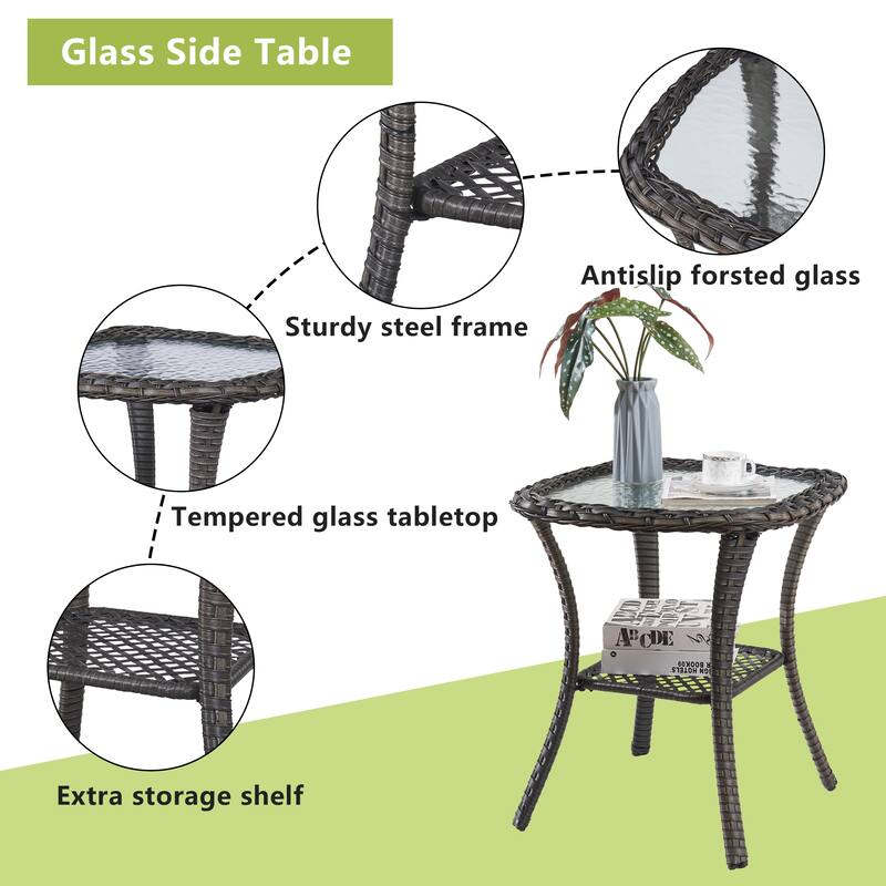 Pocassy 5-Piece Patio Furniture Wicker Chairs with Ottomans & Table