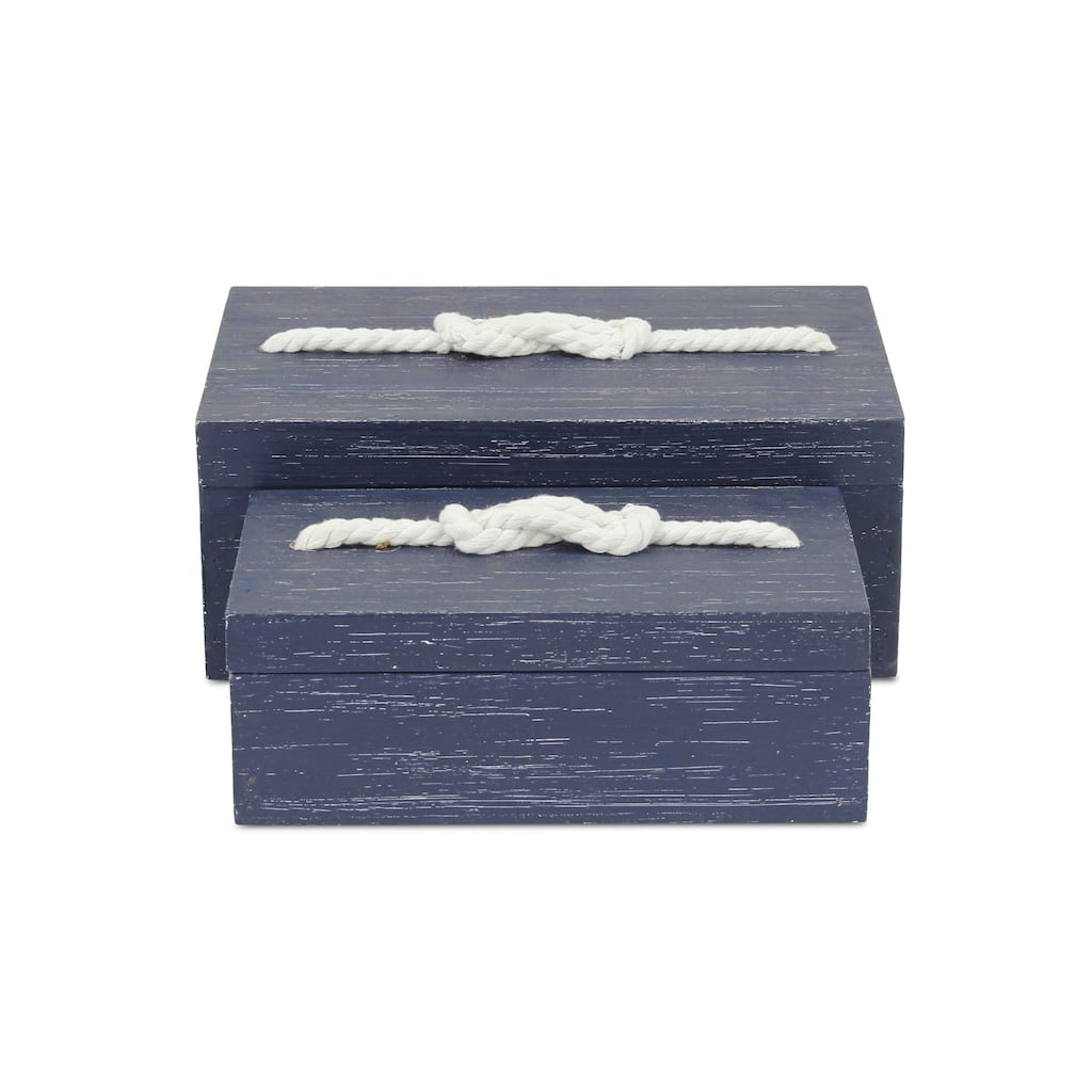 Set of 2 White and Blue Rectangular Storage Boxes 11.75"