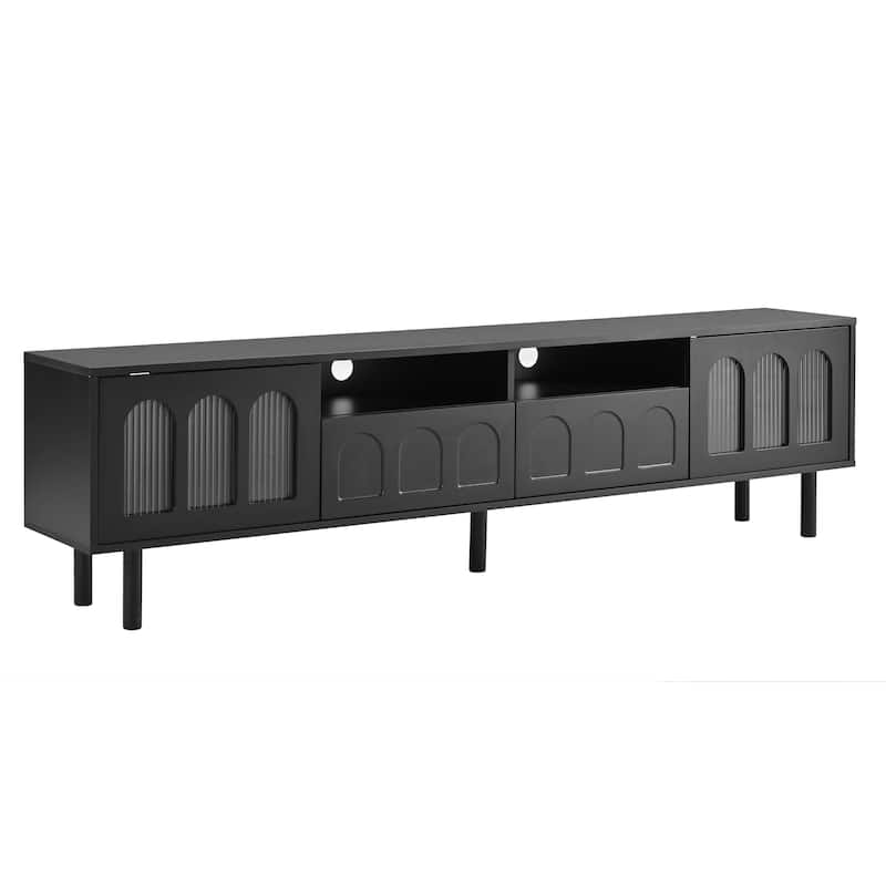 LED TV Stand for Living Room, Entertainment Center for TVs Up to 80" with Wood Legs, Storage Media Console with 2 Drawers