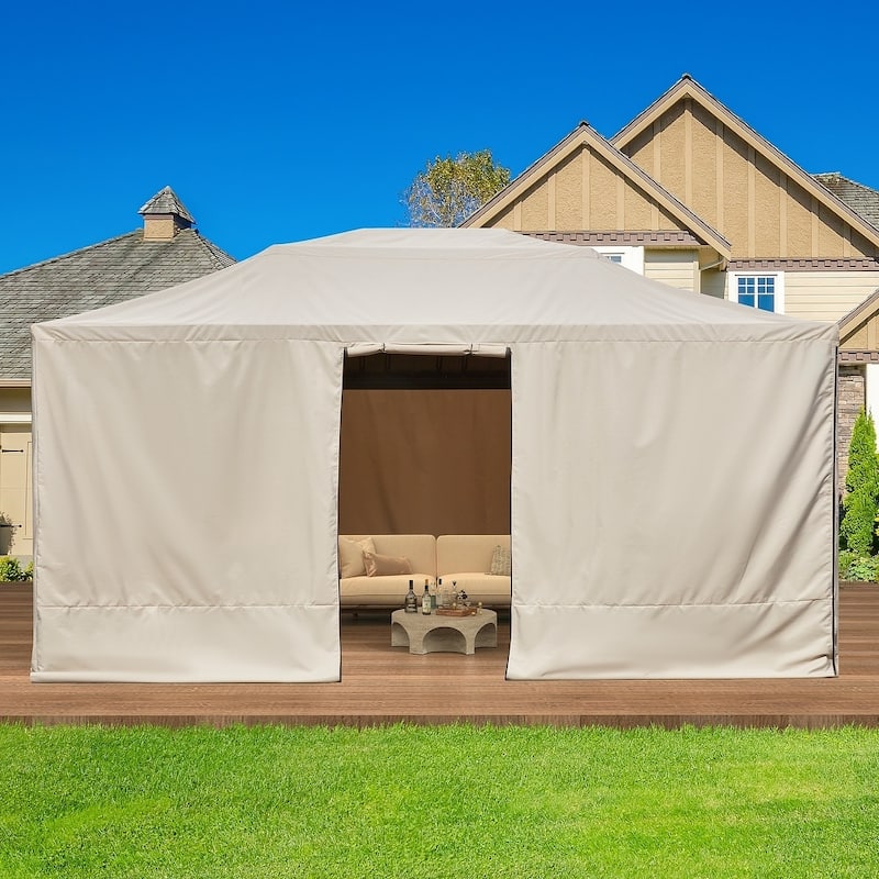 Winter Gazebo Cover with Sidewalls, Waterproof Outdoor Enclosure for Hardtop Gazebos, Beige