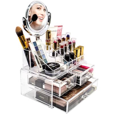Sorbus Acrylic Cosmetic Makeup and Jewelry Storage Case Display with Removable Magnifying Mirror - 9.25" L x 6.25" W x 14.75"