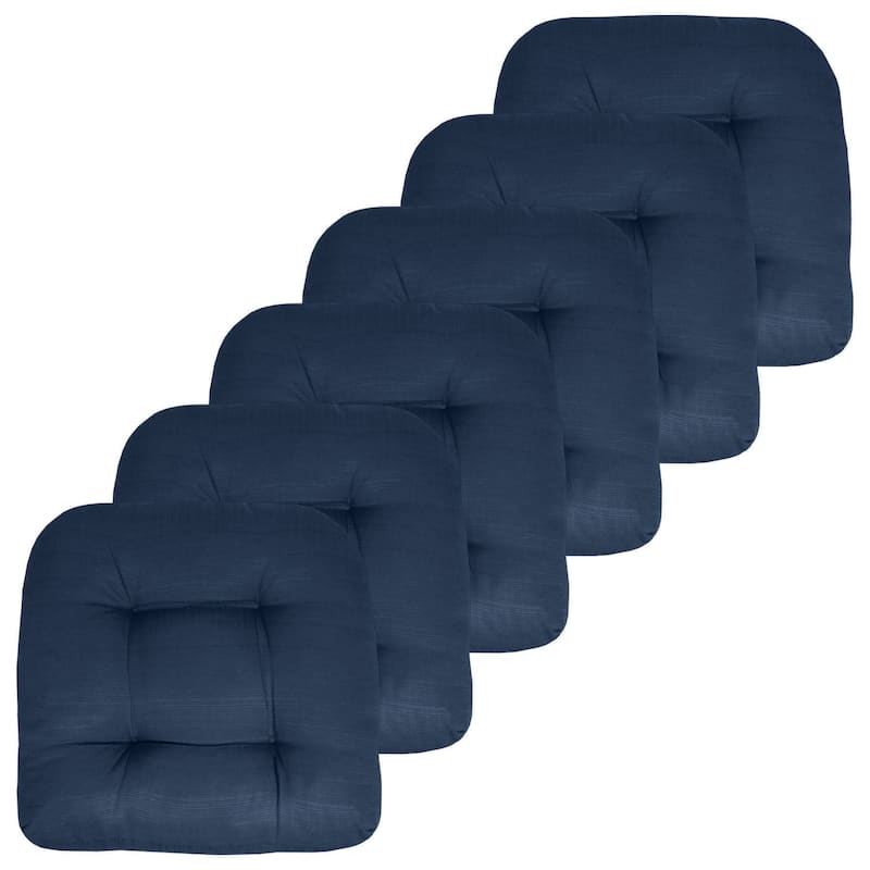 Sweet Home Collection Patio Cushions Outdoor Chair Pads Thick Fiber Fill Tufted 19" x 19" - Set of 6 - Navy