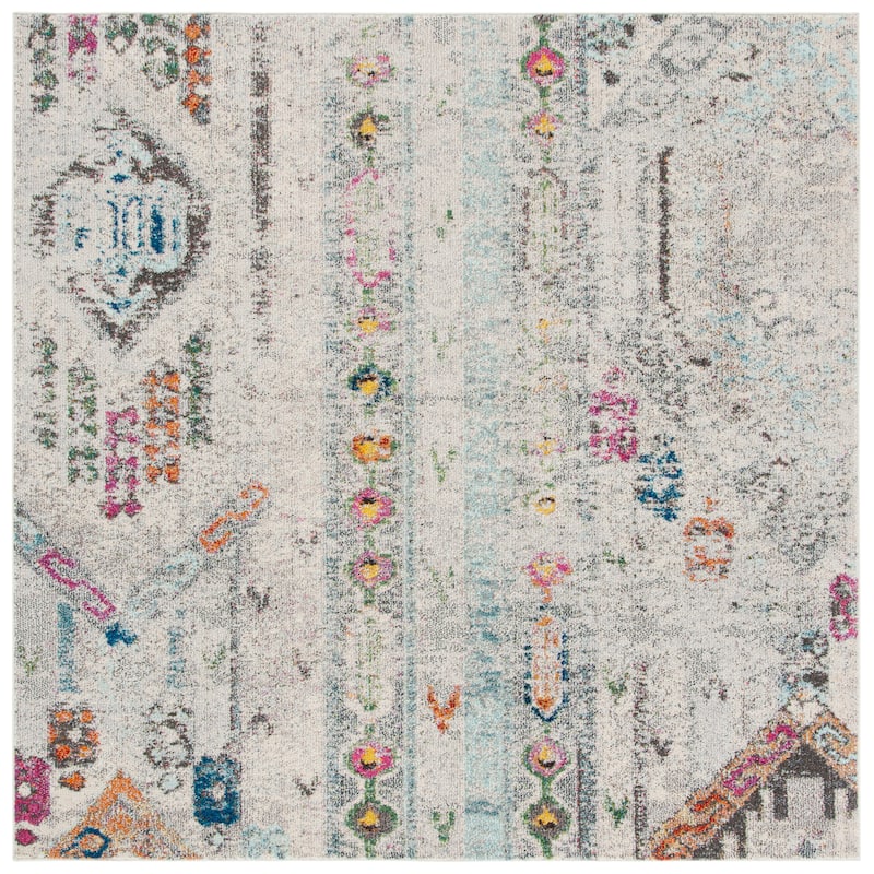 SAFAVIEH, Madison Sonya Abstract Boho Distressed Rug - 3' Square - Grey/Blue