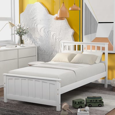 Wood Platform bed Twin size Platform bed, White