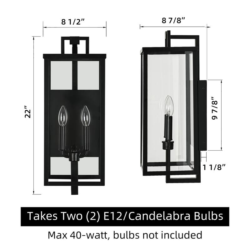 Matte Black Farmhouse Outdoor Wall Lantern Sconce - 3 Variants (16in 1-Light/22in 2-Light/27in 3-Light), Clear Glass, Wet Rated