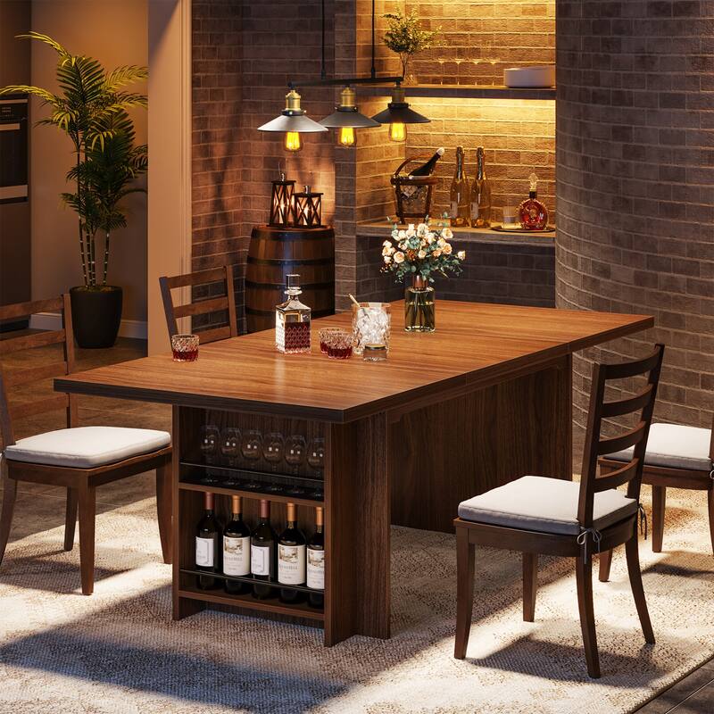 63" Farmhouse Dining Table for 6, Rectangular Wood Kitchen Table with Storage