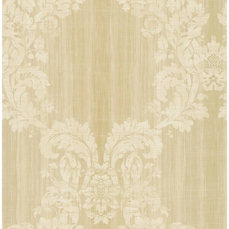 Seabrook Designs Aldeno Leaf Ogee Unpasted Wallpaper - 20.5 in W x 33 ft. L - Metallic Sand & Almond
