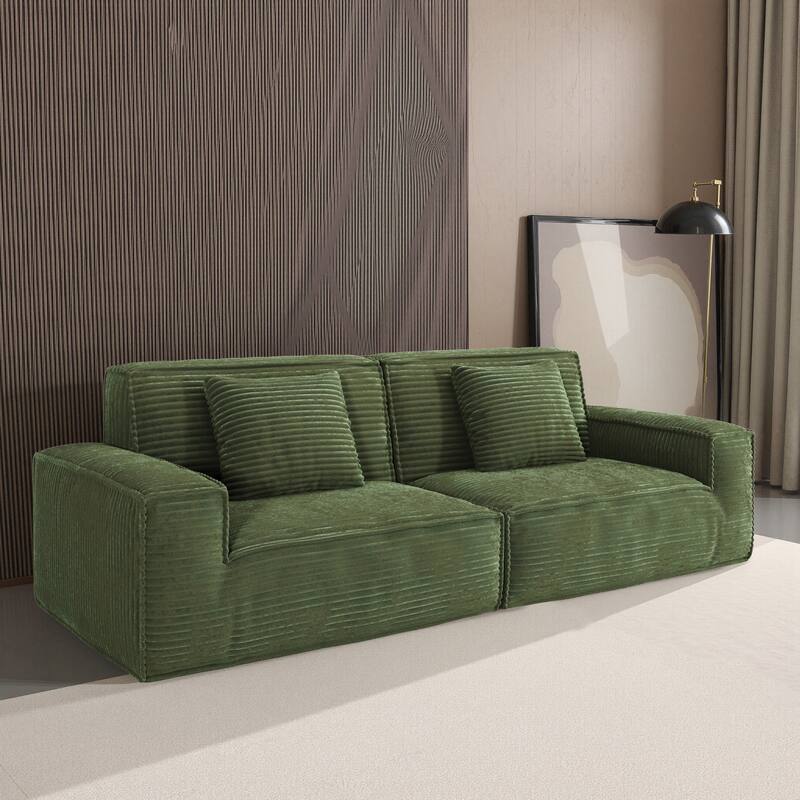 Anmytek Extra Large Modern Striped Fabric Green Sofa - Full Sponge High Rebound Vacuum Compressed