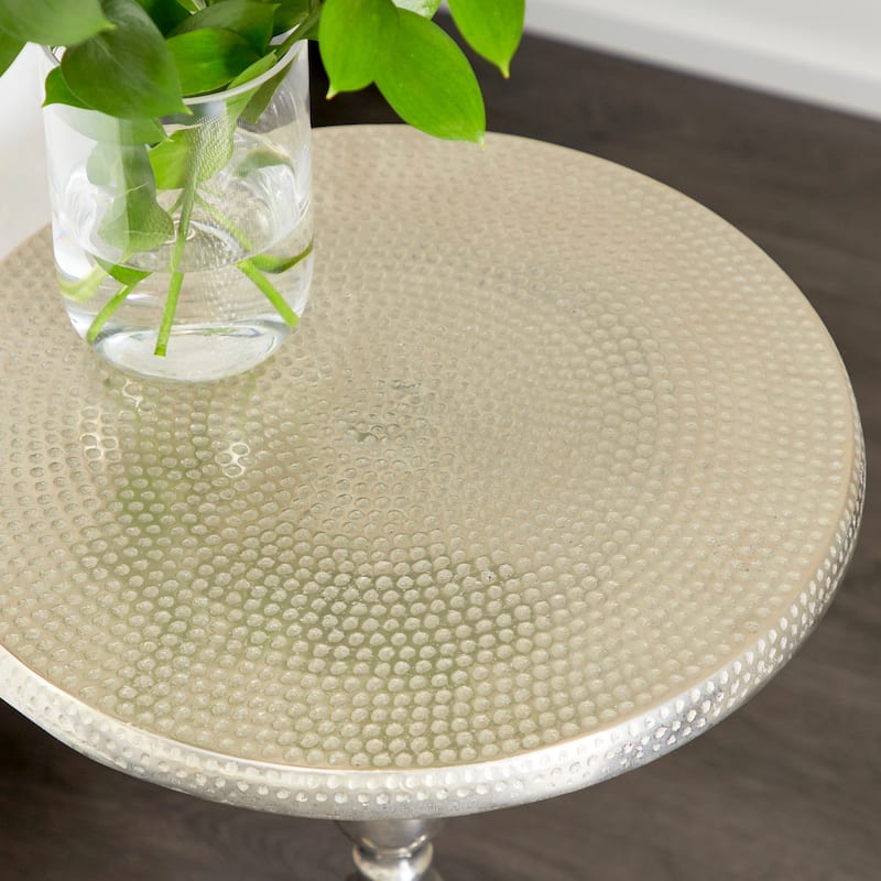 Aluminum Metal Small Hammered Accent Table with Scroll Legs - Silver - Roche River Decor - 15"W x 15"L x 22"H