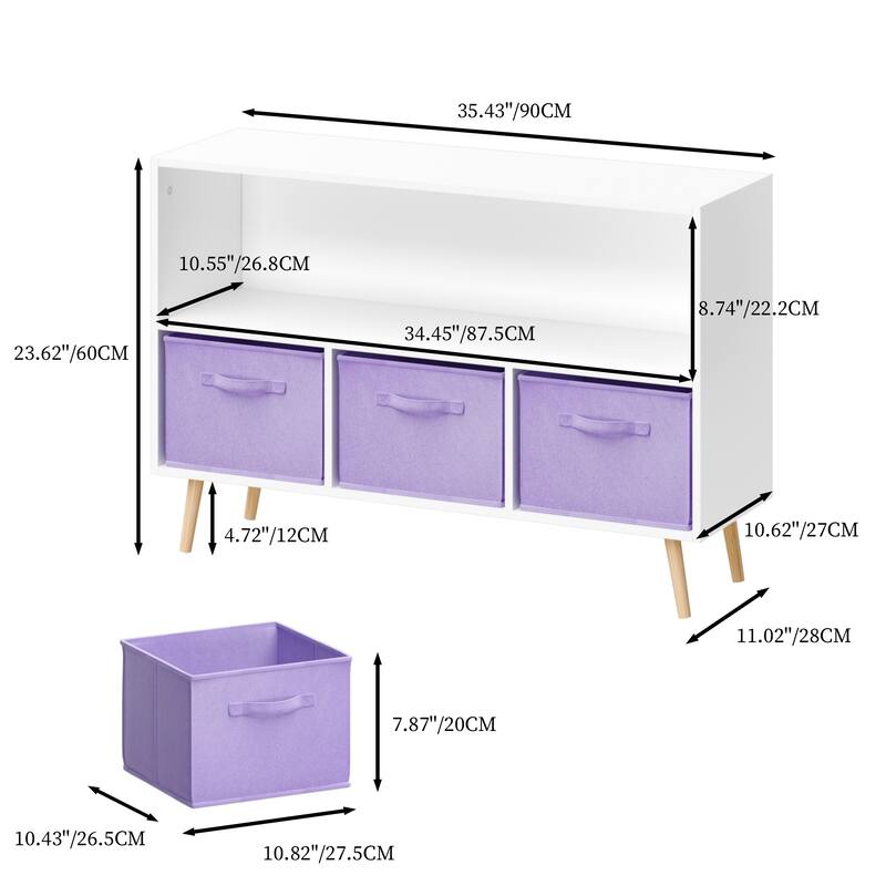 Kids Bookcase with Fabric Drawers and Toy Storage Organizer