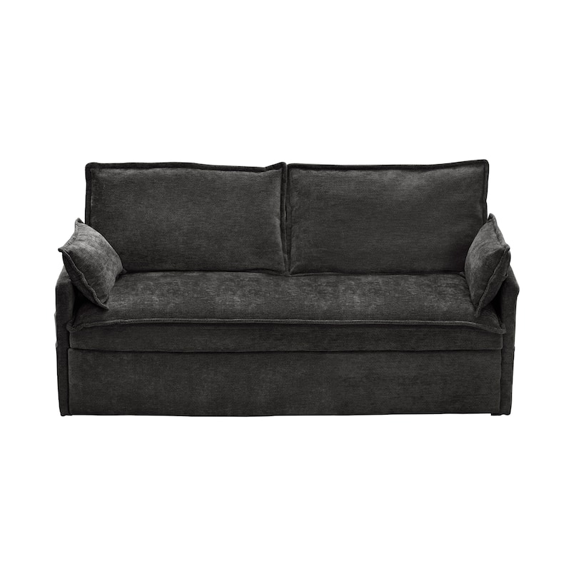 59.5" Loveseat Sofa Bed, Upholstered Pull-Out Sleeper Couch with Charging Ports Modern Convertible Couch for Small Spaces