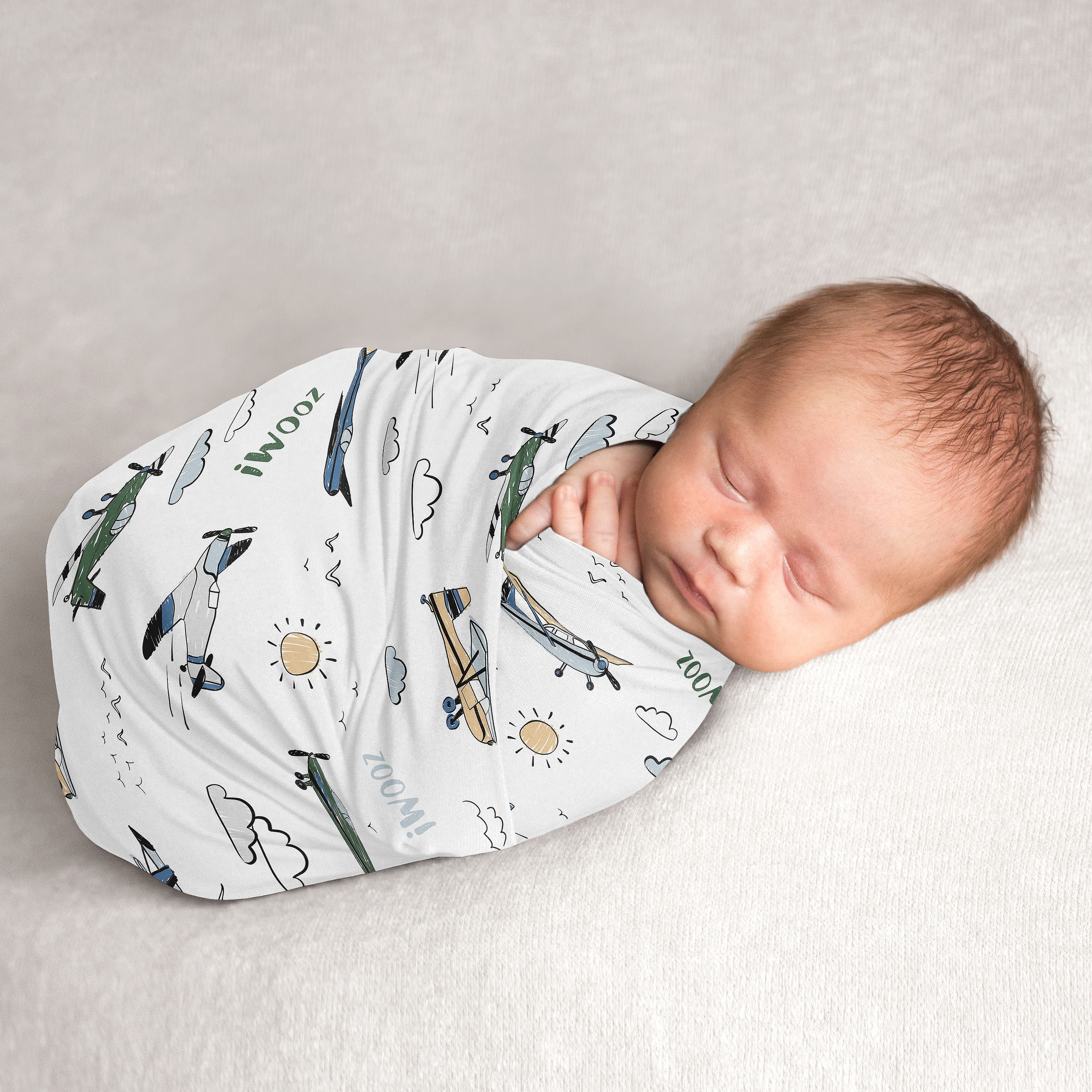 Sweet Jojo Designs Green Vintage Airplane Boy Baby Swaddle Receiving Blanket - Transportation Clouds Sun Sky Aviator Aviation