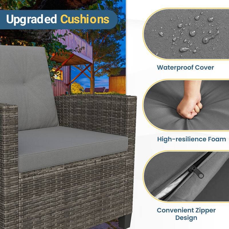 4-Piece Patio Furniture Set with 2-Tier Coffee Table, Perfect for Porch Balcony Backyard Deck