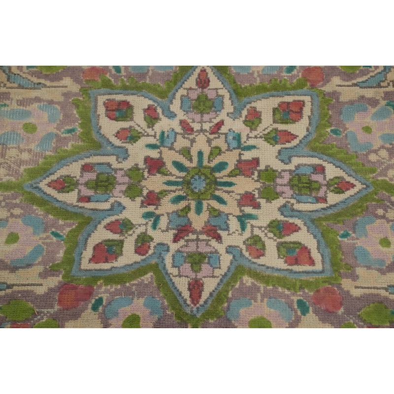Hand Knotted Oriental 100% Wool Carpet Traditional Floral Beige & Ivories Tabriz Area Rug - 9' 9'' X 6' 5''