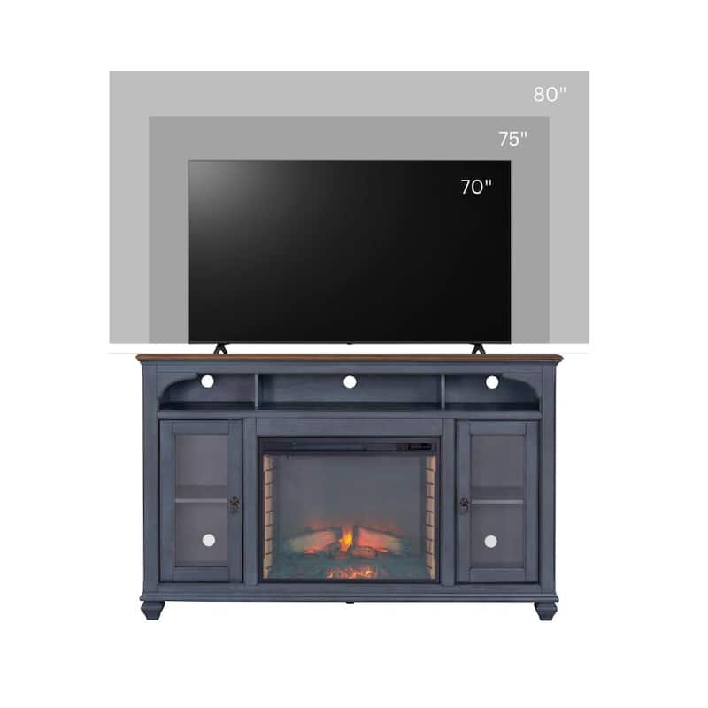 Bridgevine Home Americana 66 in Fireplace TV Stand for TVs up to 80 inches, Corduroy Blue Finish