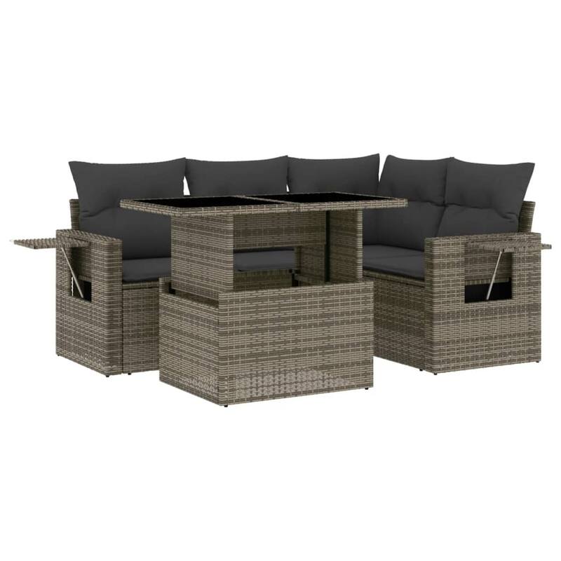 vidaXL Patio Sofa Set with Cushions Outdoor Furniture 5 Piece Poly Rattan