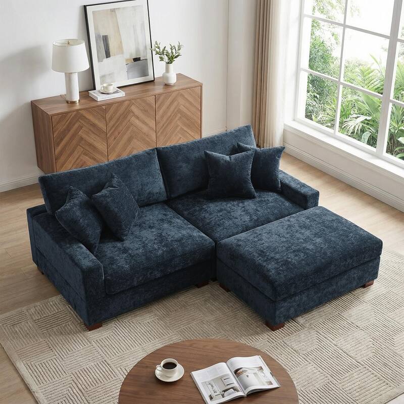 Modern Oversized Chenille Modular Sectional Sofa with Ottoman