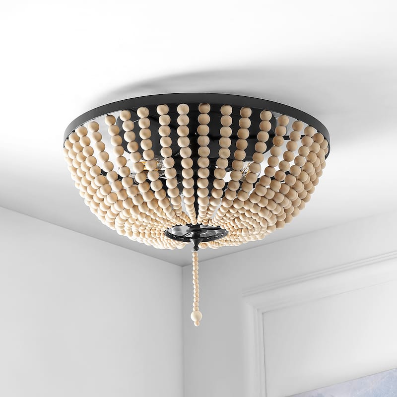 Allie Wood Beaded/Metal LED Flush Mount, by JONATHAN Y