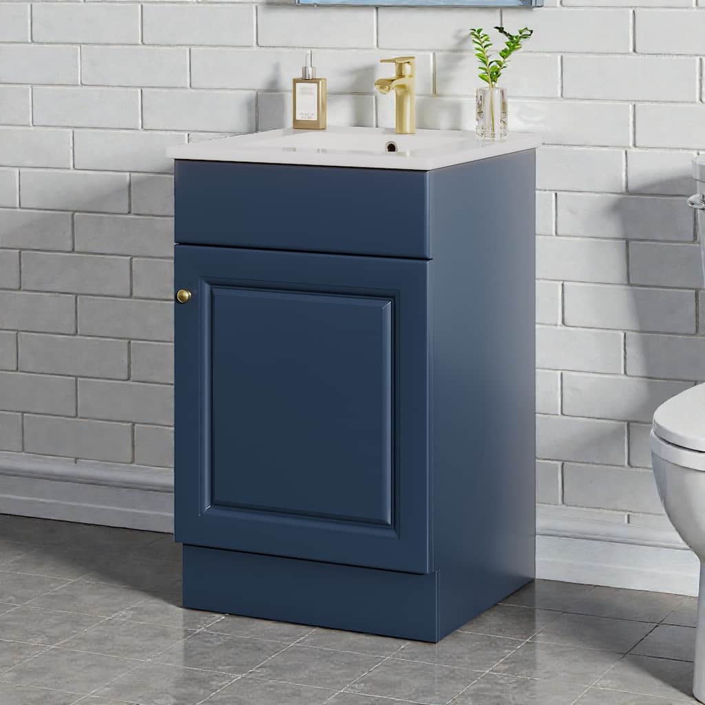 20 Inch Bathroom Vanity with Ceramic Sink, Freestanding Cabinet with Door Shelf and Adjustable Interior Shelf